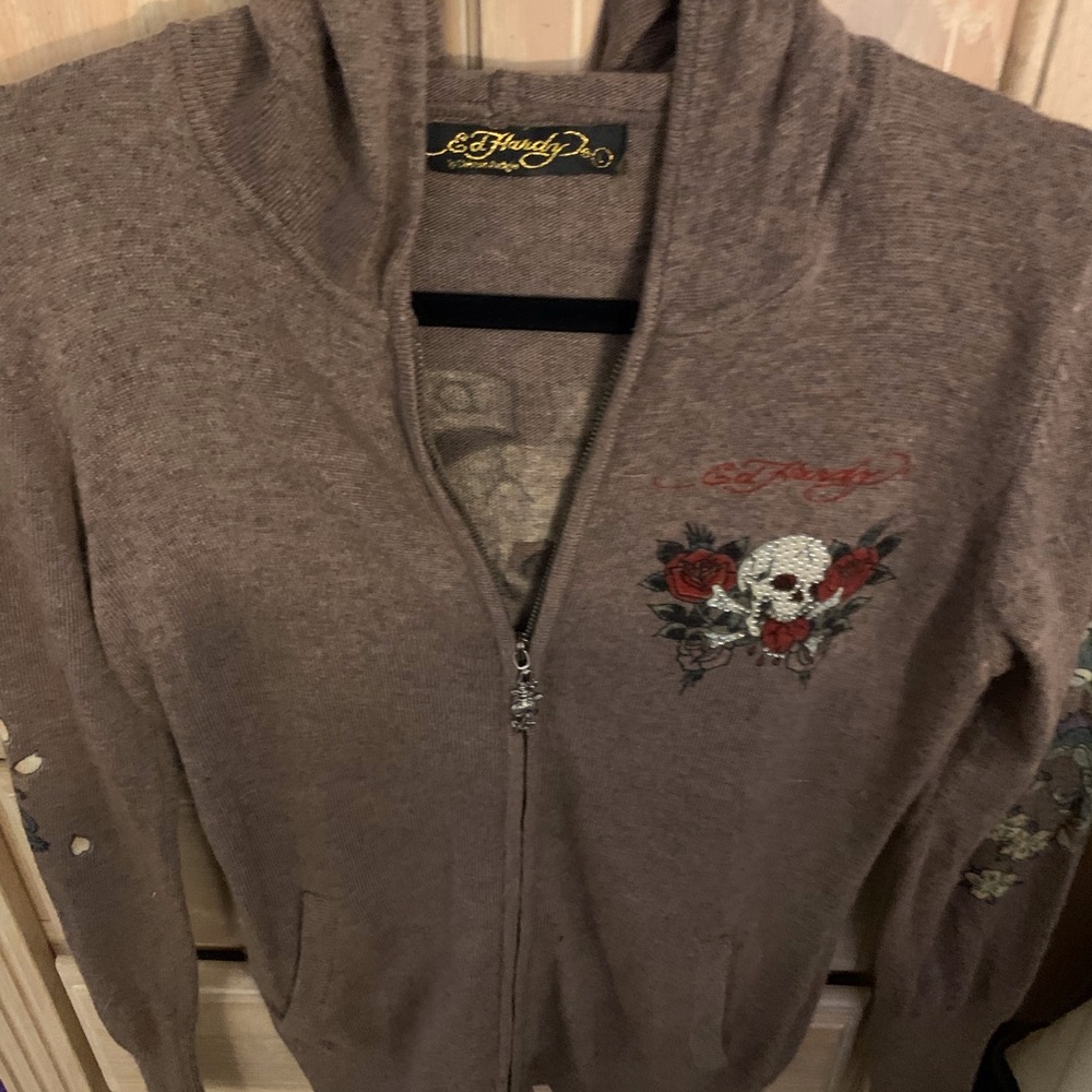 Ed Hardy wool and nylon zip up cardigan